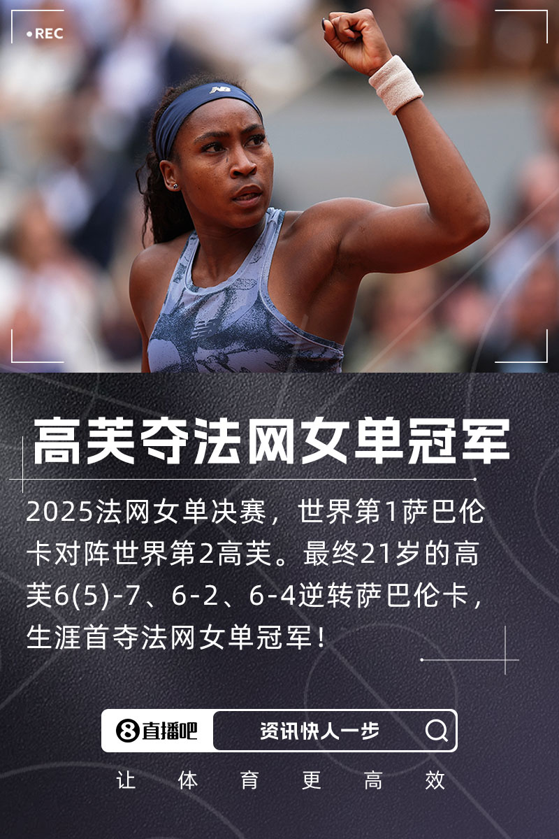 高芙法网夺冠之路：一共丢两盘，分别是对阵凯斯和萨巴伦卡